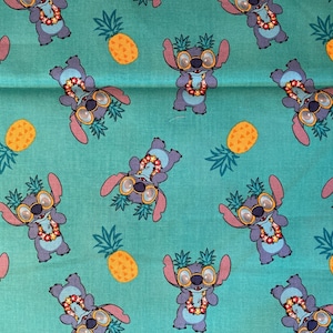 Disney Fabric, Lilo & Stitch fabric, Cotton Fabric, Fat Quarter, By the Yard, Hibiscus fabric, Pineapple Fabric, quilting fabric