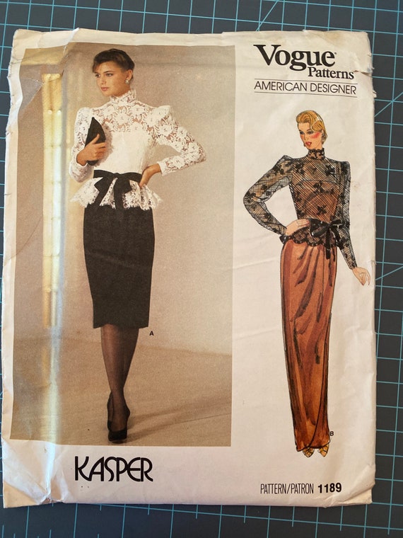 Vogue 1189 Patron de costura Sin cortar Kasper American Designer Misses Size 16 top vestido patron de vestido patron superior Vintage Vogue pattern Etsy Mexico