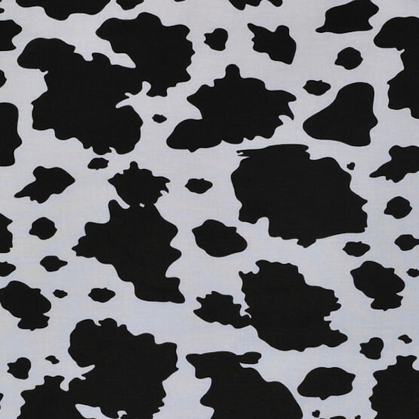 Cow Print Fabric, White & Black Cotton Fabric, Fat Quarter or By the Yard, quilting fabric, animal print fabric, white fabric