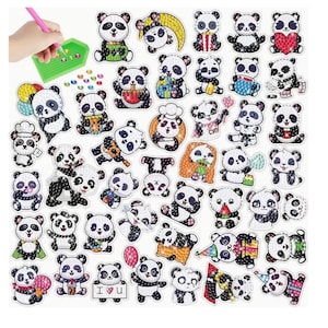 Pegatinas de arte de diamantes de panda 43 piezas, pegatinas de pintura de diamantes de panda, pegatinas de panda de dibujos animados
