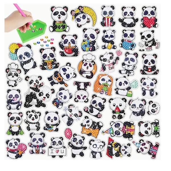 Stickers artistiques diamant panda 43 pcs, Stickers peinture diamant panda, Stickers panda dessin animé