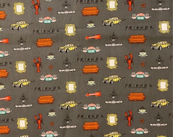 Tessuto grigio Friends, tessuto di cotone della serie TV Friends Forever, tagliato su misura, Central Perk, cornice, aragosta, fontana, taxi