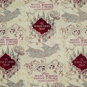 Tela de algodón de Harry Potter, Corte a medida, Mapa de Merodeadores, Tela de acolchado, Tela de Hogwarts, Harry Potter, Tela de máscara