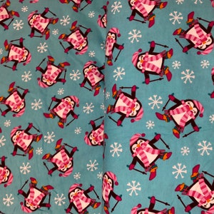 Skiing Penguin Cotton Flannel Fabric, Fat Quarter, By The Yard, penguin fabric, skis fabric, flannel fabric, Turquoise fabric