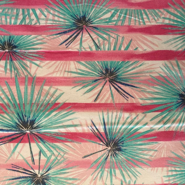 Linear Palms Cotton Flannel Fabric, Fat Quarter, By The Yard, teal palms fabric, pink stripes fabric, flannel fabric