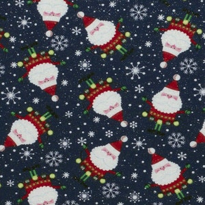 Santa with Ornaments Glitter Cotton Fabric, Fat Quarter or By the Yard quilt fabric, Santa Clause fabric, Christmas fabric, navy blue fabric