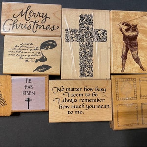 Sellos de goma, Tu elección, Feliz Navidad, Cruz floral, Árbol de Navidad, Golfista, Cara, Borde, Ha resucitado, Sello inspirador