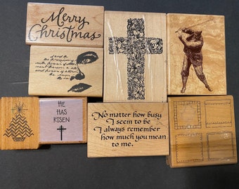 Rubber Stamps, Your Choice, Merry Christmas, Floral Cross, Xmas Tree, Golfer, Face, Border, He Has Risen, Inspirational stamp