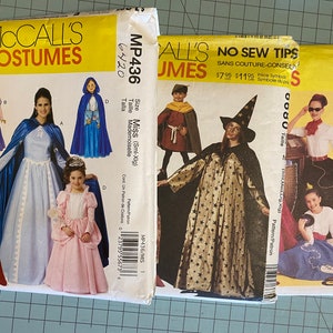 Costume Sewing Patterns McCall’s 6420 S-XL, 6680 S-XL or 8899 Ex-Small *You Choose* Uncut, Poodle Skirt, Wizard, Princess, Robin Hood