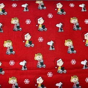 Peanuts Cotton Fabric, Fat Quarter, By the Yard, quilting fabric, Charlie Brown fabric, Snoopy fabric, red fabric, Christmas fabric