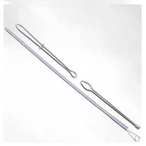 May include: Two stainless steel tools with a spring and loop design. One tool has a handle with a spring, and the other has a loop at the end. The tools are on a white background.