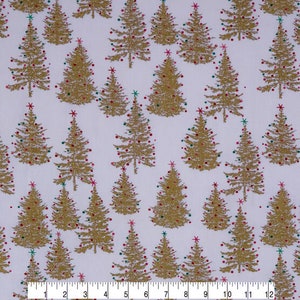 Sugarplum Glitter Trees Holiday Cotton Fabric, Fat Quarter or By the Yard, quilting fabric, Christmas fabric, white fabric, tree fabric