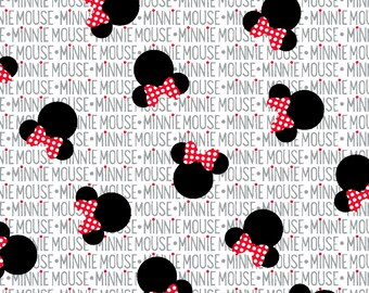 Tissu de coton Disney Minnie Mouse, Fat Quarter, par yard, tissu Disney, tissu de courtepointe, tissu de têtes de Minnie, noeuds de Minnie
