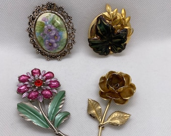 Vintage Brooch *Your Choice* Gold Tone Rose Pin, Leaf Pin, Floral brooch, Pink Flower pin, Gift Idea, gifts for her