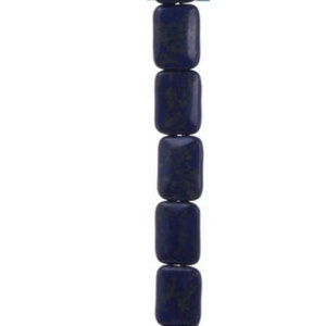 May include: A strand of dark blue rectangular beads with a speckled pattern. The beads are strung together and attached to a blue tag at the top. The beads are approximately 0.5 inches in length.