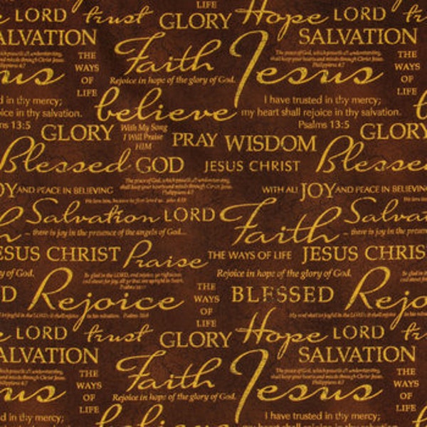 Brown Faith Cotton Fabric Fat Quarter, By the Yard, quilting fabric, faith fabric, inspirational fabric, Christian fabric