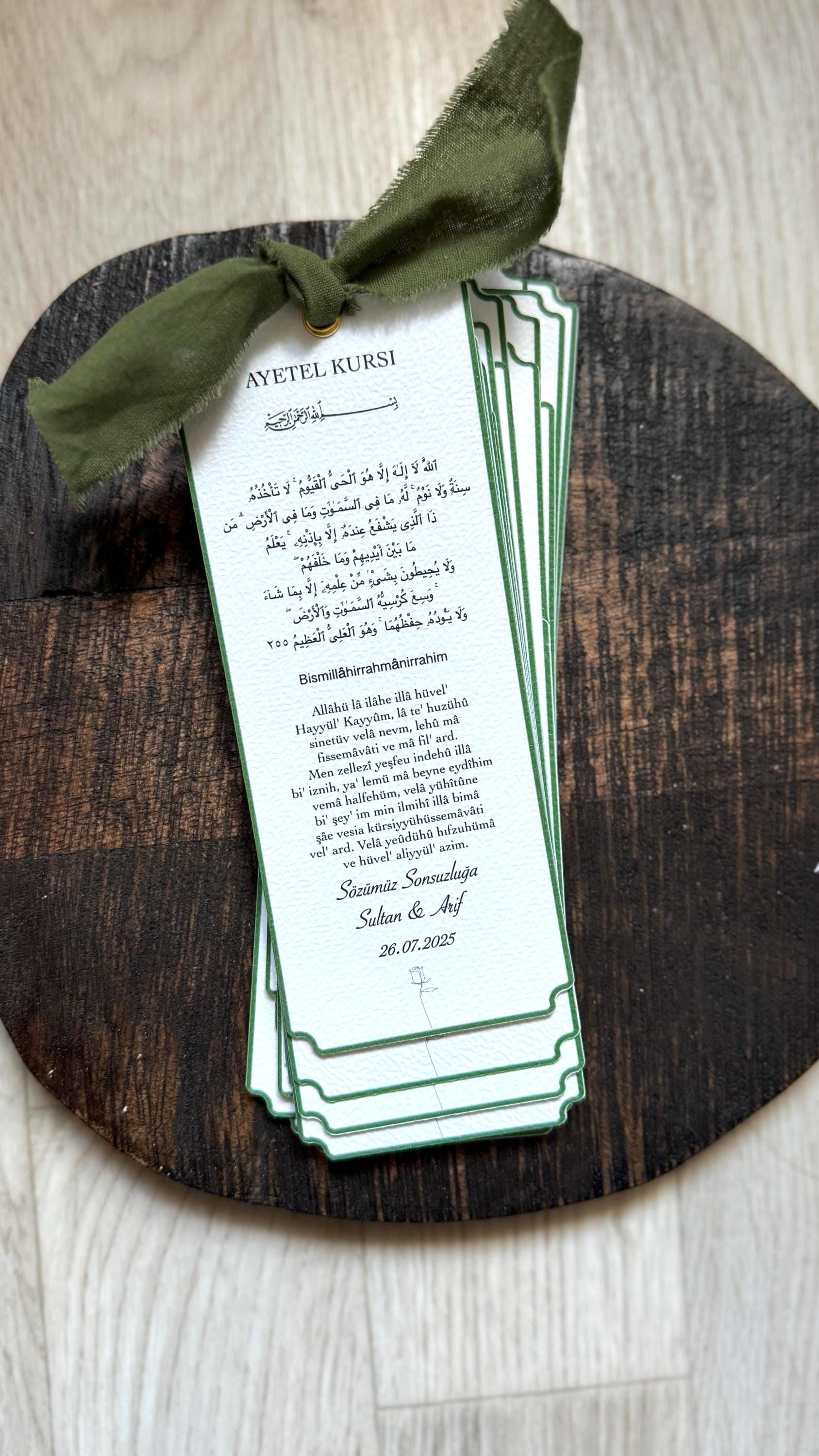 Bookmark Seating Card Customizable Bookmark/place Card With Chiffon Ribbon/ Ayetel Kursi ...