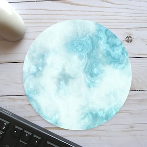 Kreis Custom MousePad, Weicher Marmor Mauspads,Türkis Rundes Mauspad, Einzigartige Mauspad,Teal Blau Marmor Mauspad,Schreibtisch Zubehör