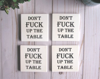 Personalized Funny Adult Humor Offensive Sandstone Coaster Set With Bad Swear Cuss Words,Unique Sarcastic Stone Gifts,Profanity Curse Words