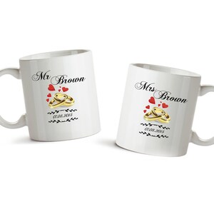 Custom Coffee Mug Engagement Gift,Personalized Mugs For Couples,Just Married Newlywed Couples Gift,White Ceramic Coffee Mugs Wedding Gift