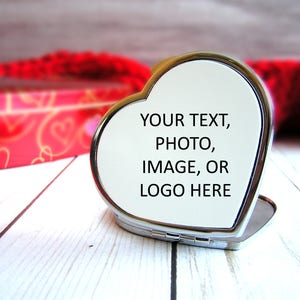 Make Your Own Custom Compact Mirror,Heart Shape Mirror Gift Under 15 Dollars,Silver Pocket Mirror,Customized Make Up Mirror,Engagement Gift