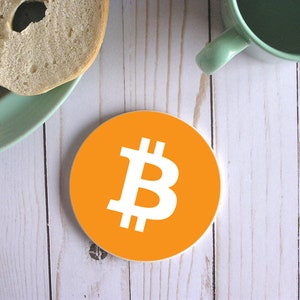 Bitcoin-logotyp kryptovaluta sandstensunderlägg, Bitcoin stenunderlägg datanördgåva, unika Bitcoin kryptovalutaunderlägggåvor, Hodling