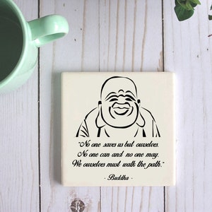Custom Quote Coasters With Buddha Statue And Buddha Quotes,Personalized Coaster Spiritual Gifts,Square Stone Coaster Buddhism Buddhist Gift