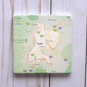 Square Stone Map Personalizado Coaster, sandstone único Custom Map Coasters con fondo de corcho, personalizado travel Buddy regalo para amigos de viaje