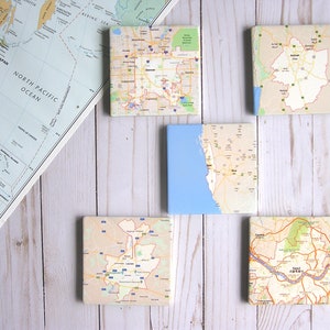 Machen Sie Ihre eigene benutzerdefinierte Karte Untersetzer-Set, personalisierte Untersetzer Reisegeschenke, maßgeschneiderte Stadtreise-Untersetzer, Sandstein-Untersetzer, Reise-Buddy-Geschenke