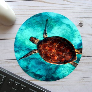 Sea Turtle Mouse Pad Ocean Background,Sea Turtle Gifts Under 15 Dollars,Sea Creatures Mouse Pads Desk Accessories,Soft Turtle Lover Gift