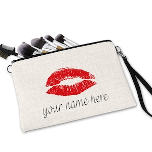 Lippen Make-up-Tasche mit benutzerdefiniertem Namen, personalisierte Kosmetiktasche mit Lippen, kundenspezifische Mehrzweckhandtaschen mit Ihrem Namen hier, rote Lippenbeutel-Tasche