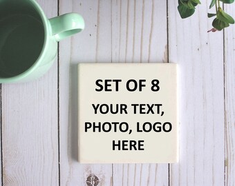 Posavasos personalizados con fondo de corcho, juego de montañas rusas de fotos personalizadas de 8 con envío gratuito, posavasos de arenisca personalizados con su logotipo de imagen