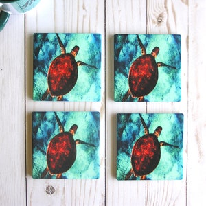 Sea Turtle Coasters Set,Sandstone Coasters Sea Turtle Gifts,Sea Creatures Stone Coasters With Turtle Shell,Sea Turtle Housewarming Gift Set
