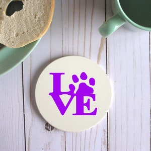 Custom Paw Print Circle Stone Coaster,Unique Coaster Pawprint Gift,Sandstone Coasters Personalized For Pet Lovers With Any Animal Love Color