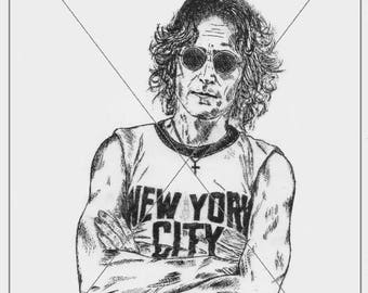 Stampa con disegno a inchiostro originale John Lennon
