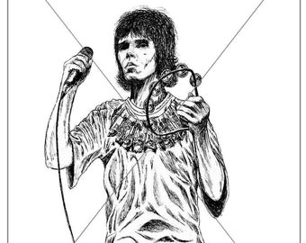 Ian Brown (The Stone Roses) Original Drawing Ink Print