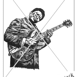 BB King Original Zeichnung Tusche Druck
