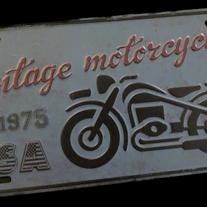 Targa in latta con riproduzione vintage di motocicletta d'epoca, 12" x 6"