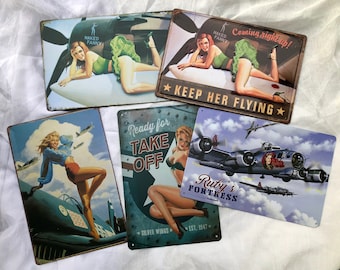 World War II and the 1950s Pinups 12&quot; x 8&quot; Tin Signs