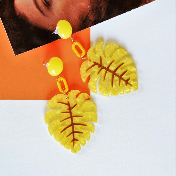 Yellow leaf earrings