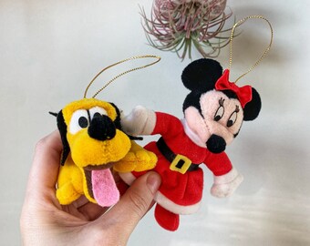 Disney Minnie Mouse and Pluto Christmas Plush Ornaments Vintage