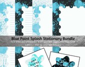 Blue Paint Splatter Stationery Bundle | Printable Stationery | Letter Writing Set | Notecards | Journal Paper