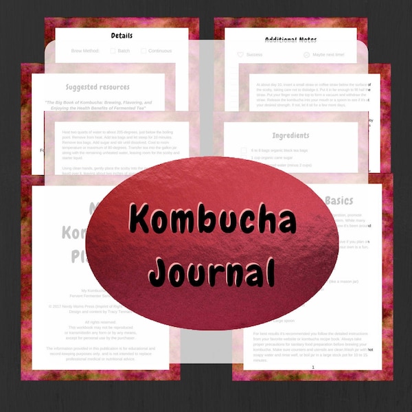 Kombucha Journal Worksheets | Kombucha Instructions | Fermented Tea Notebook | Downloadable PDF