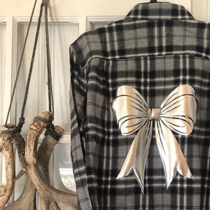 Grey Flannel Shirt Big Bow Option Oversized LARGE Men&#39;s Flannel NEW All Cotton Tying the Knot Bridesmaid Shirt
