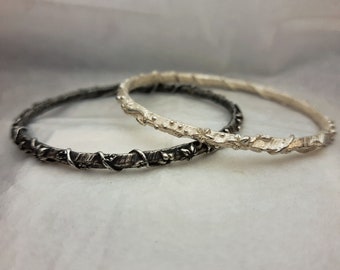 Rigid floral and stackable silver circle bracelets, handmade women's bracelet, gift idea for her.