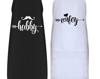 His and Hers Aprons, Hubby Wifey Apron Set, Matching Couple Apron, Wedding Gift for couple, Newlywed Gift, Mr & Mrs Gift Set