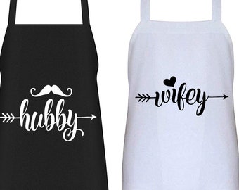 His and Hers Aprons  Wifey Hubby Apron Set  Wedding Gift   His and Hers  Gift