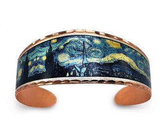 Van Gogh Starry Nights  Flexible Artistic Bracelet, Modern Art Bracelet, Painting Copper Bracelet, One Size Fits All