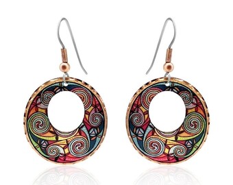 Celtic earrings; red earrings; irish earrings; spiral earrings;  symbol earrings; gifts for her; handmade earrings
