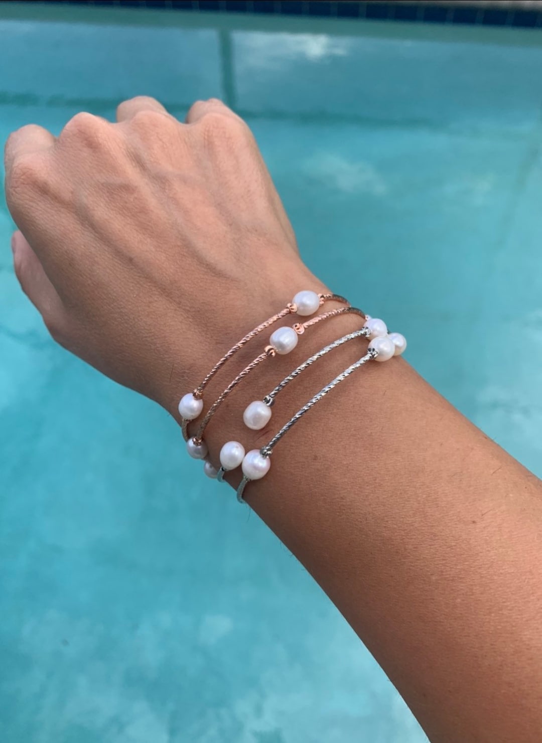 Pearl Wire Stretchy Bracelet Rose Gold Pearl Bracelet Pearl Jewelry